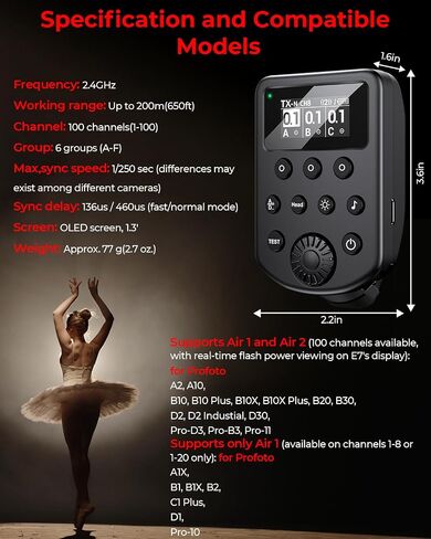 Upgraded Wireless Flash Trigger Transmitter for Profoto Air1/Air2 System,for Canon for Nikon for Sony Fuji Cameras,Compatible with Profoto A1X, B1X, B2, B10, D2,Replaces Connect Pro,100CH 6 Groups in Saudi Arabia