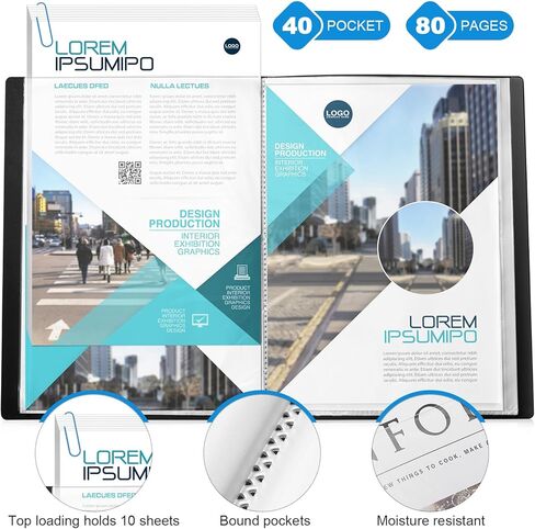 Marspark 4 Pcs Binder with Plastic Sleeves Large 8.5" x 11" Display Presentation Book 40 Pocket 80 Pages Art Portfolio Folder Clear Sheet Protector for Photo Document (Black,Green,Red,Blue) in Kuwait