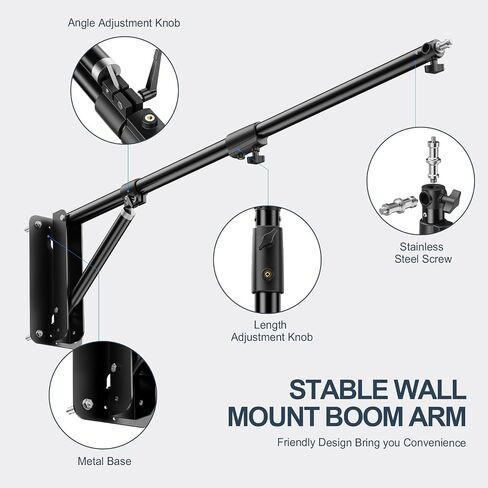 BEIYANG 71.8 Inch Wall Mount Triangle Boom Ar, Ring Light Mount for Strobe Light, Photography, Softbox, Reflector, Monolight, Adjustable Light Holder Support 180°Flexible Rotation in Saudi Arabia
