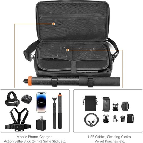 Carrying Case for DJI Osmo 360 Accessories, Portable Nylon Osmo360 Action Camera Travel Bag with Shoulder Strap Fit 2.5M 8.2ft Selfie Stick (Black) in Saudi Arabia