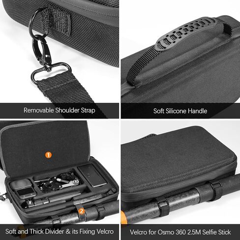 Carrying Case for DJI Osmo 360 Accessories, Portable Nylon Osmo360 Action Camera Travel Bag with Shoulder Strap Fit 2.5M 8.2ft Selfie Stick (Black) in Saudi Arabia