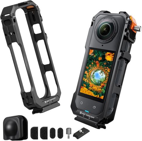 K&F Concept Camera CAGE لـ Insta360 X5 ، علبة حماية من سبيكة الألومنيوم مع غطاء عدسة السيليكون ، إطار مع 2 حوامل أحذية باردة للميكروفون وضوء الفيديو LED ، ومضمّن في 1/4 بوصة in Kuwait