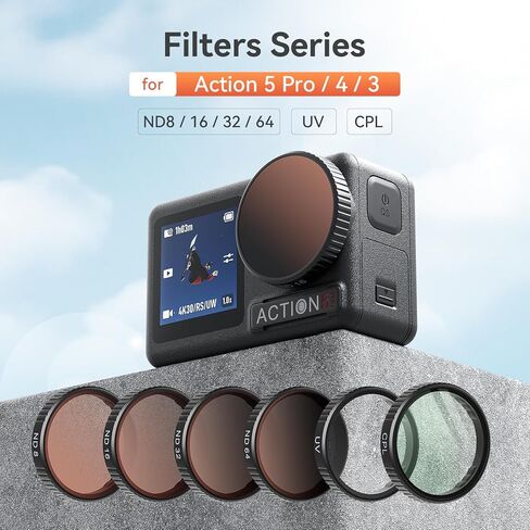 مرشح مقاوم للماء لمرشح DJI Osmo Action5Pro/4/3 مرشح زجاجي بصري ND8/16/32 الكثافة المحايدة ومرشحات استقطاب CPL لـ ACTION5PRO/4/3 in Kuwait