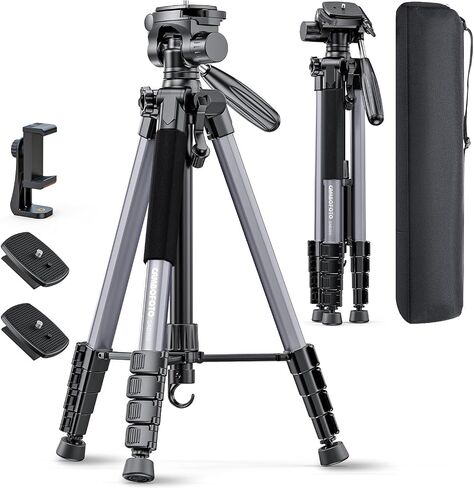 74 "-camera-tripod ، محترف ثلاثي الأبعاد/الساق الكاميرا بدون مرآة/DSLR/الهاتف الخلوي/كاميرا الفيديو/GoPro ، مع حامل الهاتف وحقيبة السفر (Gunmetal Gray) الوزن 2.8 رطل 8.8 رطل 8.8 رطل in Kuwait