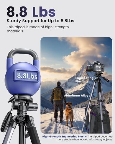 74 "-camera-tripod ، محترف ثلاثي الأبعاد/الساق الكاميرا بدون مرآة/DSLR/الهاتف الخلوي/كاميرا الفيديو/GoPro ، مع حامل الهاتف وحقيبة السفر (Gunmetal Gray) الوزن 2.8 رطل 8.8 رطل 8.8 رطل in Kuwait