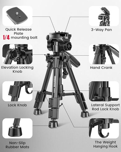 74 "-camera-tripod ، محترف ثلاثي الأبعاد/الساق الكاميرا بدون مرآة/DSLR/الهاتف الخلوي/كاميرا الفيديو/GoPro ، مع حامل الهاتف وحقيبة السفر (Gunmetal Gray) الوزن 2.8 رطل 8.8 رطل 8.8 رطل in Kuwait