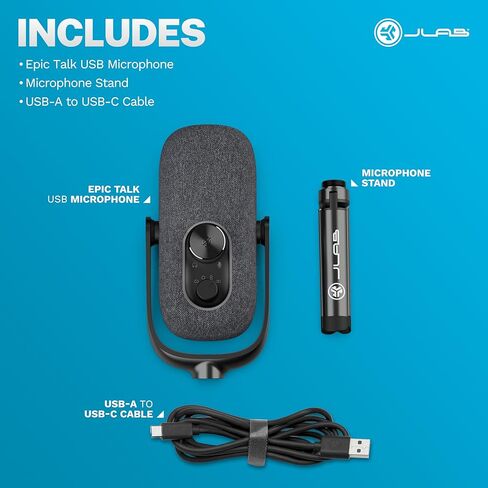 J لاب ميكروفون USB من ايبيك توك، ابيض، مخرج USB-C، كارديويد، اومني، ستيريو، ثنائي الاتجاه، معدل عينة 192 كلفن، تحكم في مستوى الصوت، التحكم في الكسب، كتم الصوت، صوت سريع، مدخل AUX 3.5 ملم، التوصيل in Kuwait