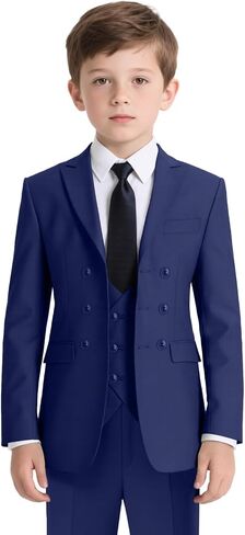 Suit for Boys 5 Pieces Boys Suits with Double Breasted Tuxedo for Wedding Ring Bearer Outfit School Dress Clothes in Kuwait