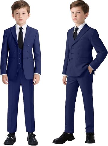 Suit for Boys 5 Pieces Boys Suits with Double Breasted Tuxedo for Wedding Ring Bearer Outfit School Dress Clothes in Kuwait