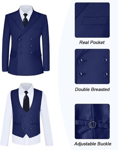 Suit for Boys 5 Pieces Boys Suits with Double Breasted Tuxedo for Wedding Ring Bearer Outfit School Dress Clothes in Kuwait