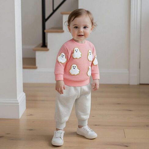 Madjtlqy Toddler Baby Boy Girl Halloween Outfit Pumpkin Sweatshirts Long Sleeve Crewneck Pullover Kids Fall Winter Clothes in Saudi Arabia
