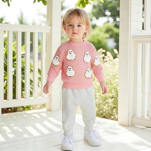 Madjtlqy Toddler Baby Boy Girl Halloween Outfit Pumpkin Sweatshirts Long Sleeve Crewneck Pullover Kids Fall Winter Clothes in Saudi Arabia