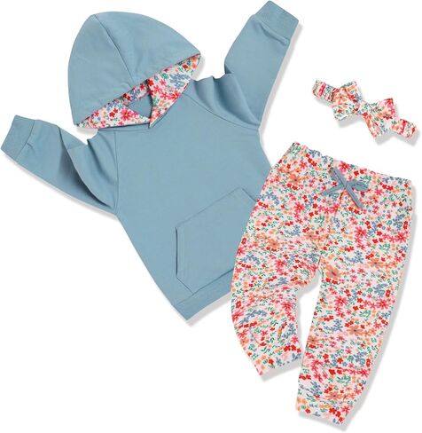 oklady Baby Girl Clothes,Hoodie Tops Floral Pant with Cute Headband Baby Girl Fall Outfits in Saudi Arabia