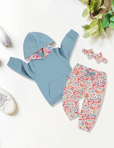 oklady Baby Girl Clothes,Hoodie Tops Floral Pant with Cute Headband Baby Girl Fall Outfits in Saudi Arabia