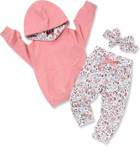 oklady Baby Girl Clothes,Hoodie Tops Floral Pant with Cute Headband Baby Girl Fall Outfits in Saudi Arabia