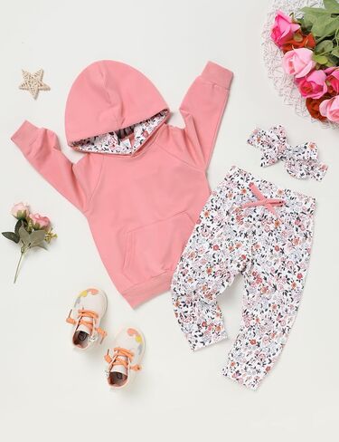 oklady Baby Girl Clothes,Hoodie Tops Floral Pant with Cute Headband Baby Girl Fall Outfits in Saudi Arabia