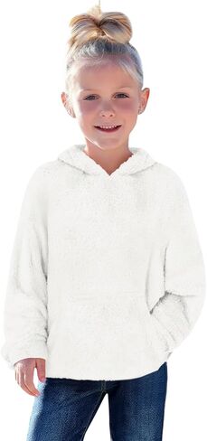 Haloumoning Toddler Girls Fuzzy Fleece Hoodies Baby Kids Warm Pullover Woodshered مع جيوب in Kuwait