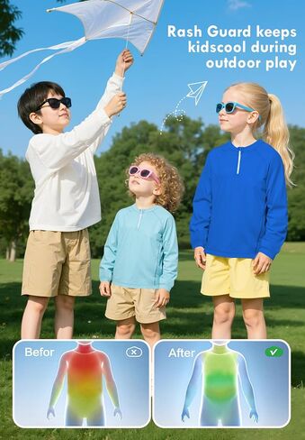 Zando Toddler Rash Guard for Boys Upf 50+ Half Zip Long Sleeve Girls Sun Shirts Baby Swim Shirt 6 أشهر و 5 سنوات in Saudi Arabia