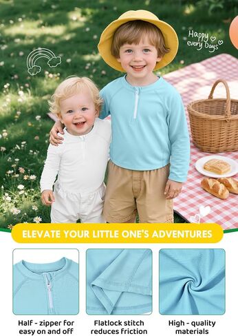Zando Toddler Rash Guard for Boys Upf 50+ Half Zip Long Sleeve Girls Sun Shirts Baby Swim Shirt 6 أشهر و 5 سنوات in Saudi Arabia