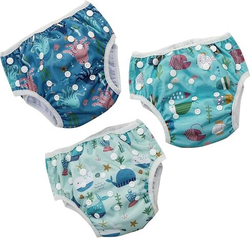 Happyflute Swim Diapers-طفل الأطفال المسبح القابل للالتفاف للسباحة والسباحة للأطفال حديثي الولادة ، الأطفال الصغار (0-3 سنوات ، 10-40 رطل)-حفاضات سباحة للأطفال لوقت الشاطئ والسباحة (المحيط الأزرق) in Kuwait
