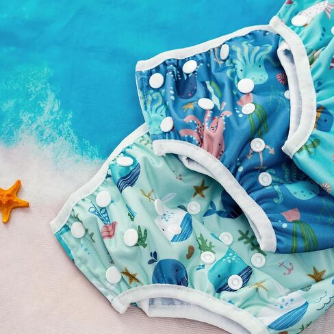 Happyflute Swim Diapers-طفل الأطفال المسبح القابل للالتفاف للسباحة والسباحة للأطفال حديثي الولادة ، الأطفال الصغار (0-3 سنوات ، 10-40 رطل)-حفاضات سباحة للأطفال لوقت الشاطئ والسباحة (المحيط الأزرق) in Kuwait