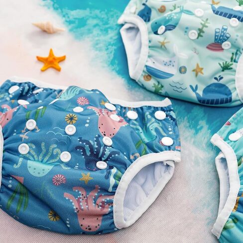 Happyflute Swim Diapers-طفل الأطفال المسبح القابل للالتفاف للسباحة والسباحة للأطفال حديثي الولادة ، الأطفال الصغار (0-3 سنوات ، 10-40 رطل)-حفاضات سباحة للأطفال لوقت الشاطئ والسباحة (المحيط الأزرق) in Kuwait