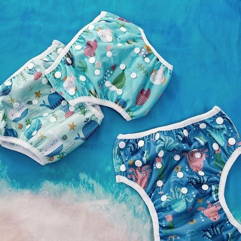 Happyflute Swim Diapers-طفل الأطفال المسبح القابل للالتفاف للسباحة والسباحة للأطفال حديثي الولادة ، الأطفال الصغار (0-3 سنوات ، 10-40 رطل)-حفاضات سباحة للأطفال لوقت الشاطئ والسباحة (المحيط الأزرق) in Kuwait
