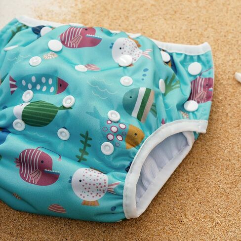 Happyflute Swim Diapers-طفل الأطفال المسبح القابل للالتفاف للسباحة والسباحة للأطفال حديثي الولادة ، الأطفال الصغار (0-3 سنوات ، 10-40 رطل)-حفاضات سباحة للأطفال لوقت الشاطئ والسباحة (المحيط الأزرق) in Kuwait