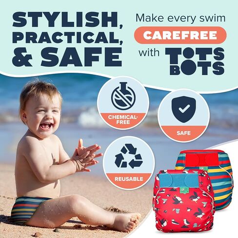 TotsBots Reusable Swim Diapers - Baby & Toddler Swimming Diapers, Adjustable Water-Friendly Swim Diaper - 2 Pack Bundle - (Size 2) in Kuwait