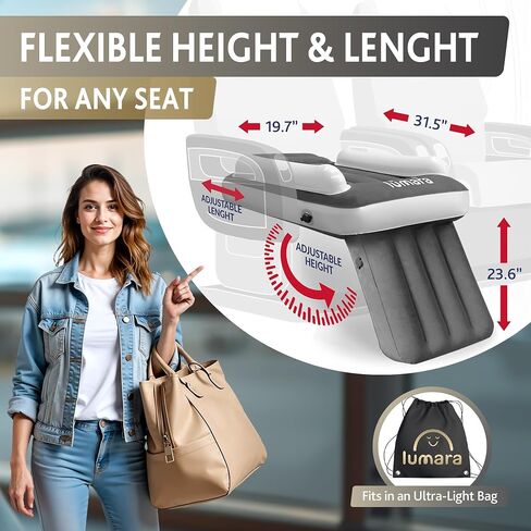 Lumara Toddler Airplane Bed - قاع طائرة قابلة للنفخ للأطفال الصغار ، موسع مقعد الطفل في الطائرة - تفجير مرتبة الهواء لنوم الأطفال مع حزام الأمان ، والصمامات المبتكرة ، ولا تحتاج إلى مضخة مطلوبة in Kuwait