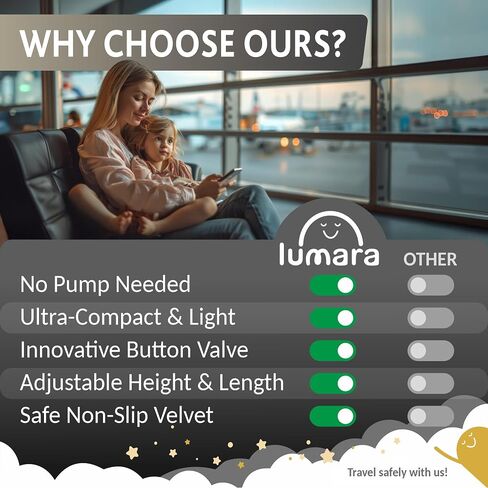 Lumara Toddler Airplane Bed - قاع طائرة قابلة للنفخ للأطفال الصغار ، موسع مقعد الطفل في الطائرة - تفجير مرتبة الهواء لنوم الأطفال مع حزام الأمان ، والصمامات المبتكرة ، ولا تحتاج إلى مضخة مطلوبة in Kuwait