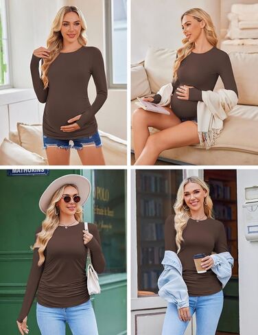 Ekouaer Womens 3 حزمة طويلة الأكمام قمصان الأمومة طاقم الرقبة الحمل الجانب Ruched Tops Tops T-Shirt S-XXL in Kuwait