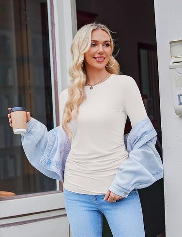 Ekouaer Womens 3 حزمة طويلة الأكمام قمصان الأمومة طاقم الرقبة الحمل الجانب Ruched Tops Tops T-Shirt S-XXL in Kuwait