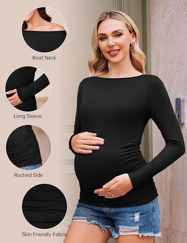 Ekouaer Womens Maternity Shirts Boat Neck 3 Packs Pregnancy Tops Long Sleeve Tunic Tees Casual Blouse New Mama Clothes S-XXL in Saudi Arabia