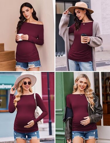 Ekouaer Womens Maternity Shirts Boat Neck 3 Packs Pregnancy Tops Long Sleeve Tunic Tees Casual Blouse New Mama Clothes S-XXL in Saudi Arabia