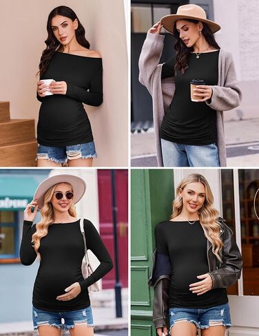 ekouaer نساء قمصان الأمومة القارب عنق القارب 3 حزم الحمل قمم طويلة الأكمام تيتس بلوزة عارضة جديدة ماما الملابس s-xxl in Kuwait