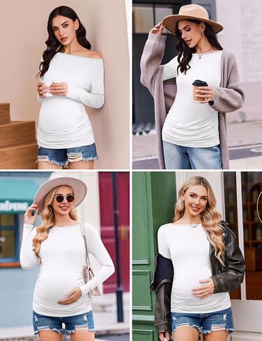 ekouaer نساء قمصان الأمومة القارب عنق القارب 3 حزم الحمل قمم طويلة الأكمام تيتس بلوزة عارضة جديدة ماما الملابس s-xxl in Kuwait