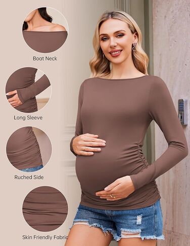 ekouaer نساء قمصان الأمومة القارب عنق القارب 3 حزم الحمل قمم طويلة الأكمام تيتس بلوزة عارضة جديدة ماما الملابس s-xxl in Kuwait