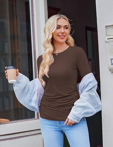 Ekouaer Womens 3 حزمة طويلة الأكمام قمصان الأمومة طاقم الرقبة الحمل الجانب Ruched Tops Tops T-Shirt S-XXL in Kuwait