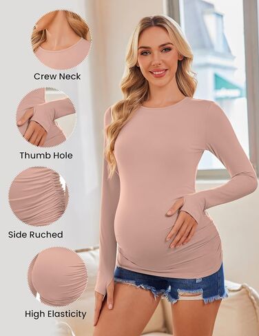 Ekouaer Womens 3 حزمة طويلة الأكمام قمصان الأمومة طاقم الرقبة الحمل الجانب Ruched Tops Tops T-Shirt S-XXL in Kuwait