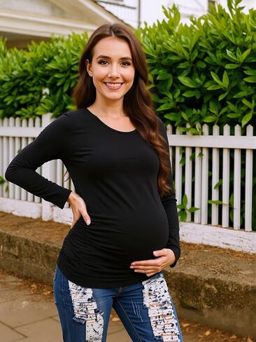 3 حزمة قمصان الأمومة قمة الحمل طويلة الأكمام للنساء مع طاقم الرقبة قمصان الإنطلاق غير الرسمية in Kuwait