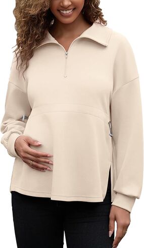 بلوزات الأمومة للسيدات في Bhome Half zip raintring cerctring side Side Side Sluits Long in Kuwait