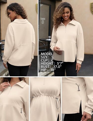 بلوزات الأمومة للسيدات في Bhome Half zip raintring cerctring side Side Side Sluits Long in Kuwait