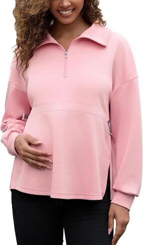 بلوزات الأمومة للسيدات في Bhome Half zip raintring cerctring side Side Side Sluits Long in Kuwait