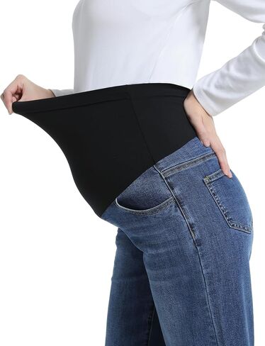 Women's Maternity Jeans Wide Leg Over The Belly Support Stretch Pregnancy Denim Loose Wide Pants with Pockets in Kuwait