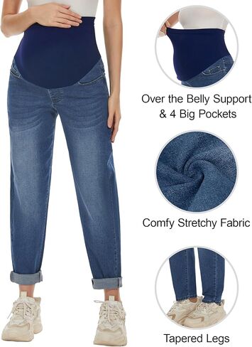 AVOG Maternity Boyfriend Jeans High Waisted Stretchy Denim Pregnancy Pants with 4 Pockets in Kuwait