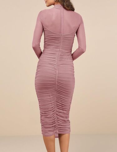 Dedysler Maternity Mesh Bodycon Dress for Wedding Guest Sexy Mock Neck Baby Shower Long Sleeve Pregnancy Clothes with Zipper in Saudi Arabia