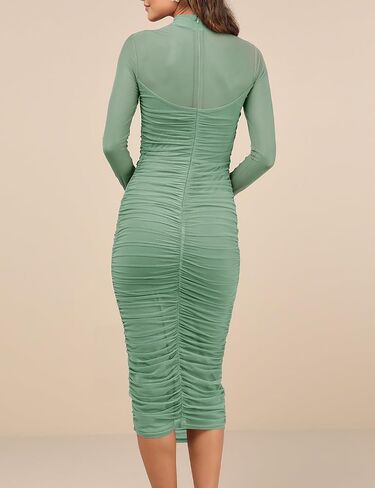 Dedysler Maternity Mesh Bodycon Dress for Wedding Guest Sexy Mock Neck Baby Shower Long Sleeve Pregnancy Clothes with Zipper in Saudi Arabia