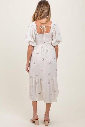 Pinkblush Ribbon Print Smocked Gaternity Midi Dress in Kuwait