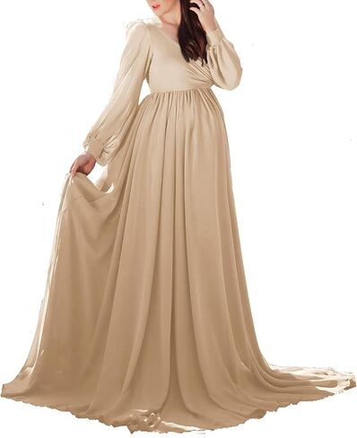 فستان ثوب الأمومة Dedysler لالتقاط الصور Long V الرقبة مع انقسام ناعم ناعم Maxi الحمل استحمام الطفل in Kuwait